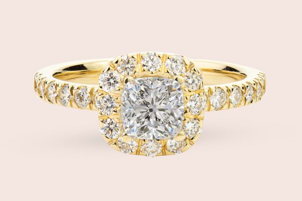 14kt Yellow Gold Cushion Halo Engagement Ring